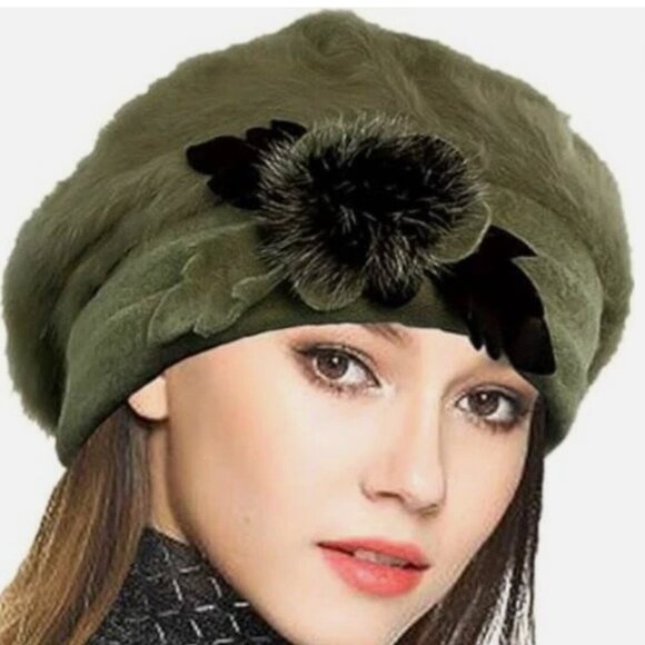 FORBUSITE Angora Wool Ladies Green Beret OS - Picture 1 of 7